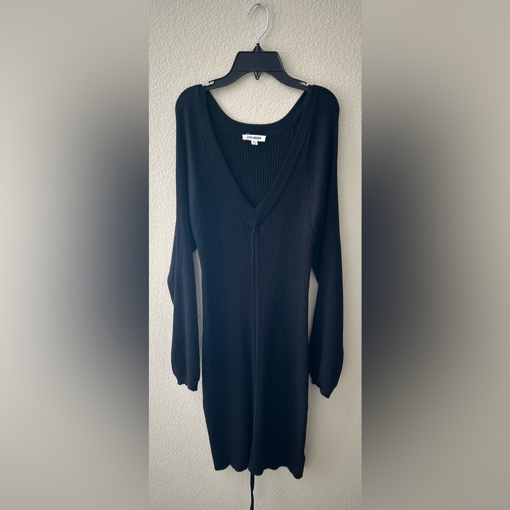 Steve Madden Women’s Black Ribbed Sweater Dress Size XL NWOT